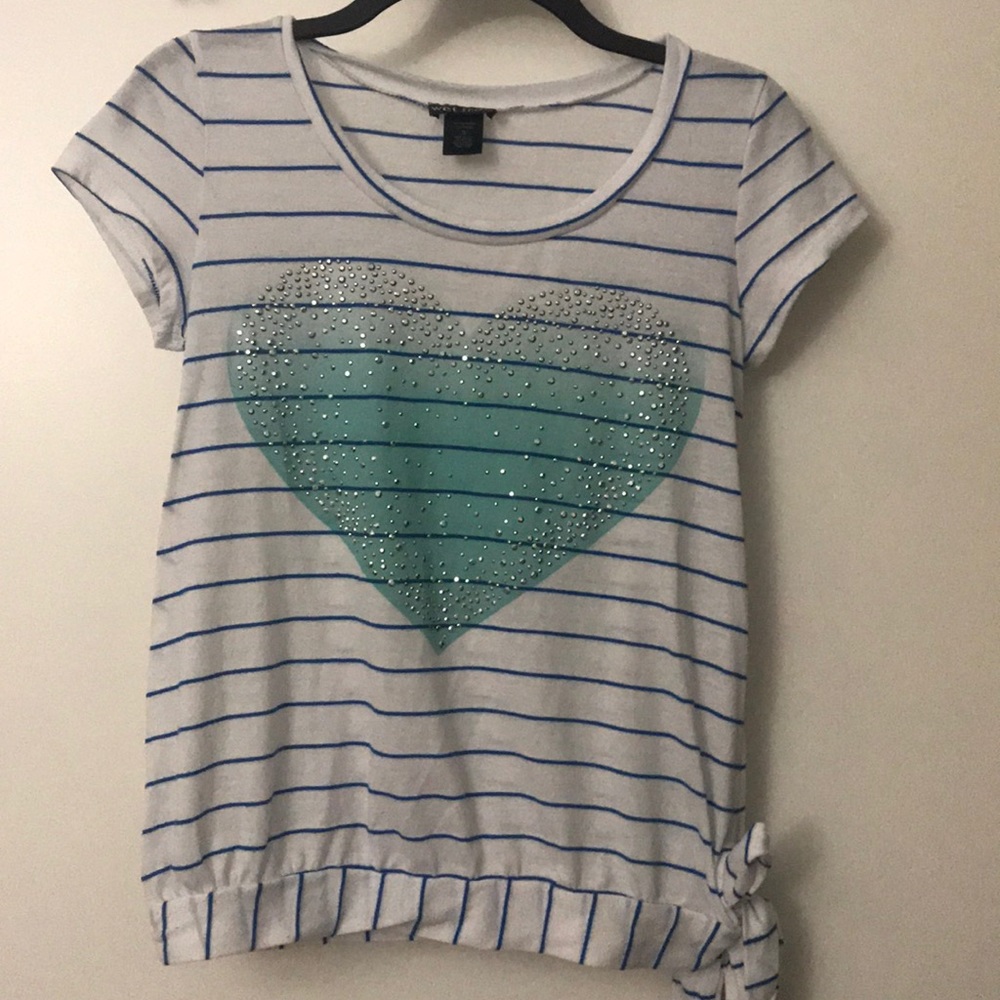 Wet Seal White blouse with blue stripes heart